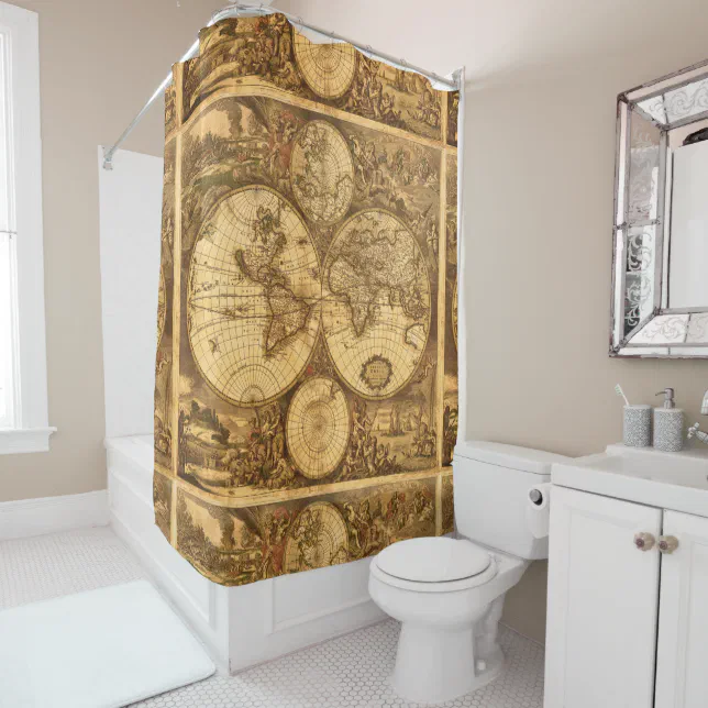 Antique World Map Shower Curtain | Zazzle