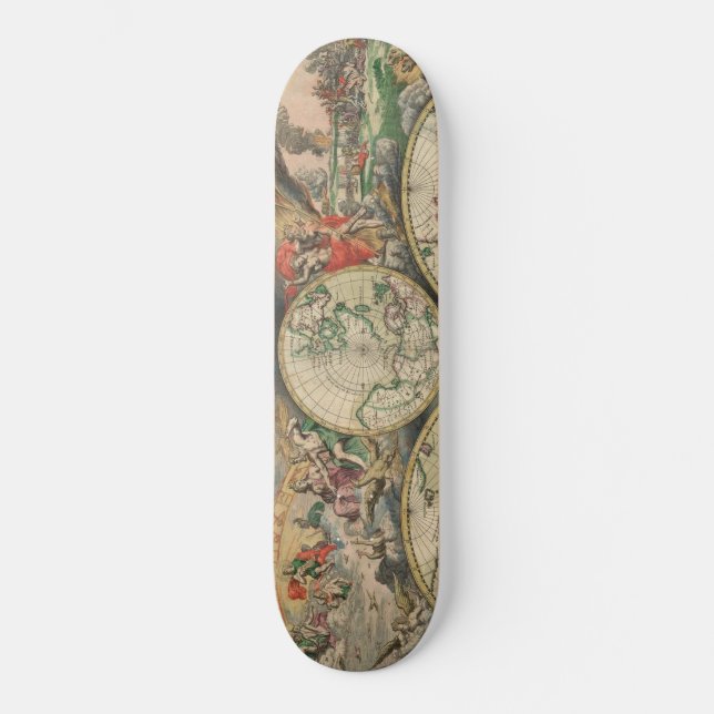 Antique World Map Skateboard Deck (Front)