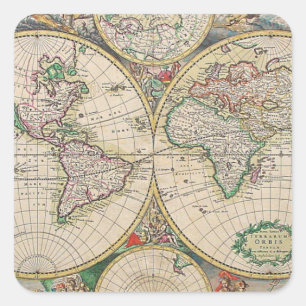 Antique World Map Square Sticker