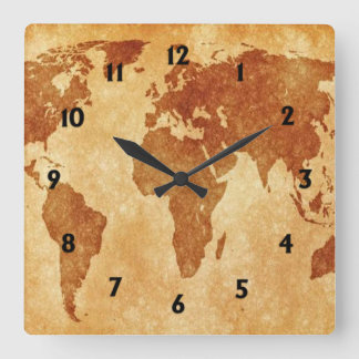 Antique World Map Square Wall Clock