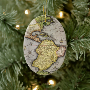 Antique World Map the Americas by Abraham Ortelius Ceramic Ornament