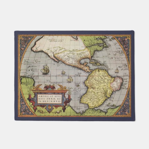 Antique World Map the Americas by Abraham Ortelius Doormat