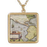 Antique World Map the Americas by Abraham Ortelius Gold Plated Necklace
