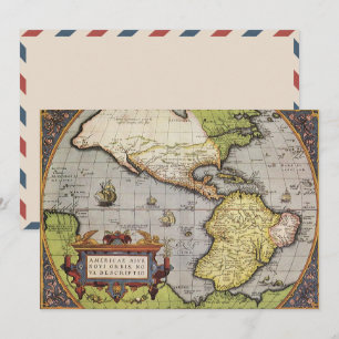 Antique World Map the Americas by Abraham Ortelius Invitation
