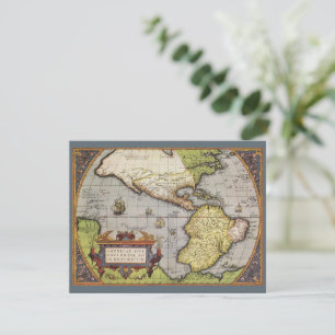 Antique World Map the Americas by Abraham Ortelius Invitation