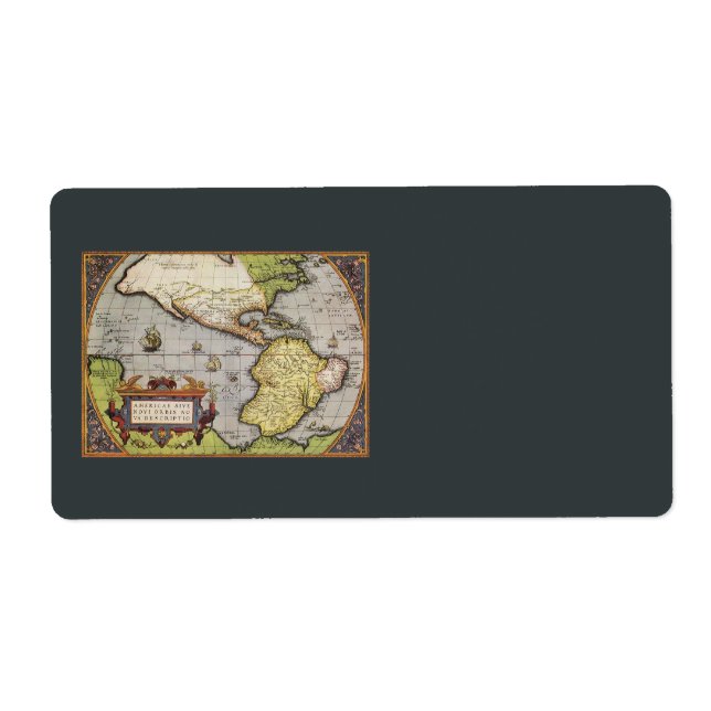 Antique World Map the Americas by Abraham Ortelius Label (Front)