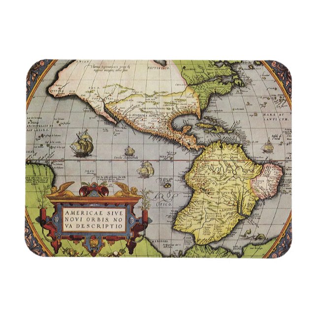 Antique World Map the Americas by Abraham Ortelius Magnet (Horizontal)