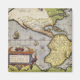 Antique World Map the Americas by Abraham Ortelius Magnet