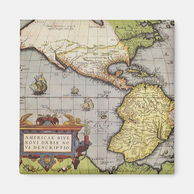 Antique World Map the Americas by Abraham Ortelius Magnet (Front)