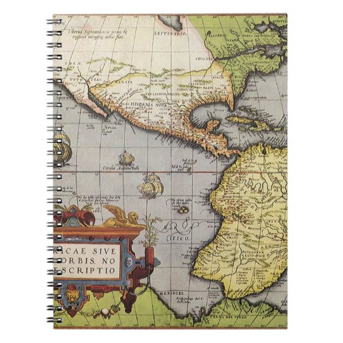 Antique World Map the Americas by Abraham Ortelius Notebook