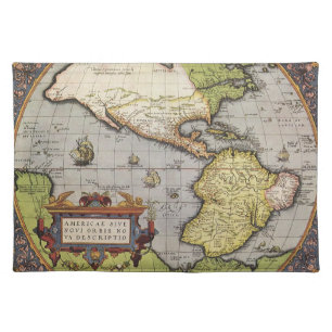 Antique World Map the Americas by Abraham Ortelius Placemat