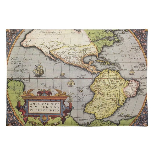 Antique World Map the Americas by Abraham Ortelius Placemat (Front)