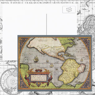 Antique World Map the Americas by Abraham Ortelius Postcard