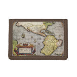Antique World Map the Americas by Abraham Ortelius Tri-fold Wallet