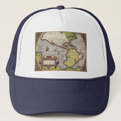Antique World Map the Americas by Abraham Ortelius Trucker Hat