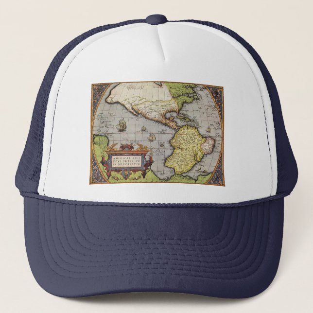 Antique World Map the Americas by Abraham Ortelius Trucker Hat (Front)
