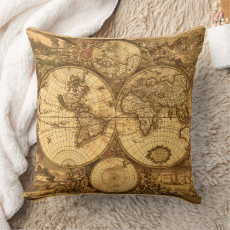 Antique World Map Throw Pillow