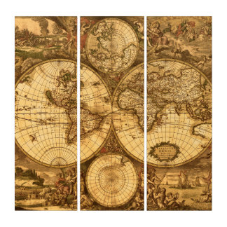Antique World Map Triptych