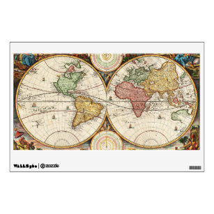 Vintage World Map Wall Decals Stickers Zazzle Antique World Map Two Hemispheres Ancient History Wall Decal