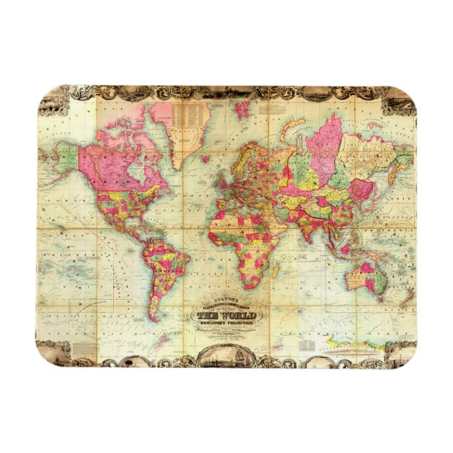 Antique World Map Vintage Cartography Magnet (Horizontal)