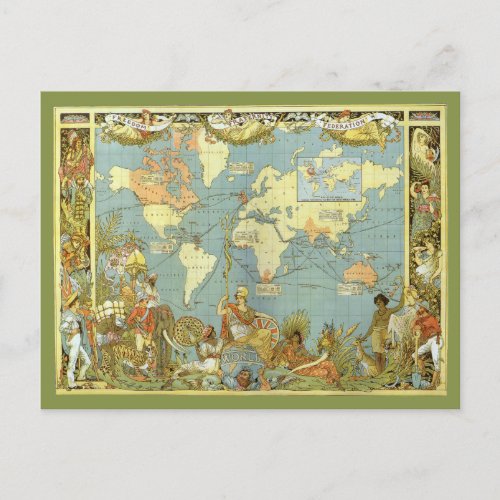 Antique World Map Vintage Change of Address Announcement Postcard