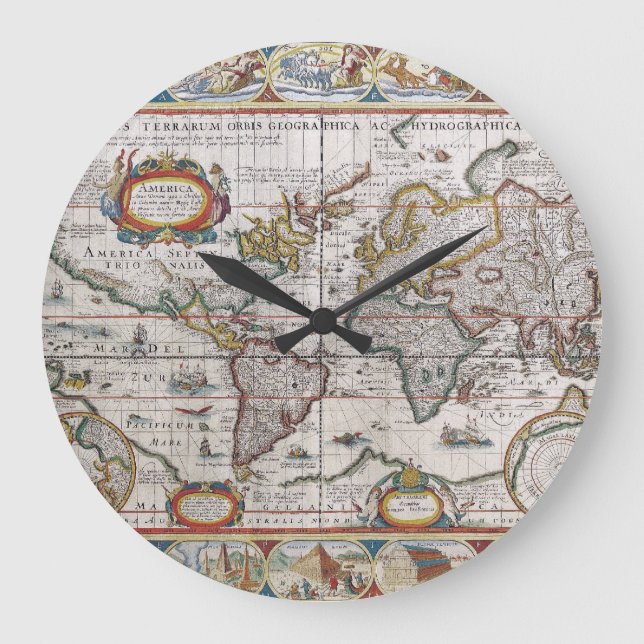 Antique World Map wall clock (Front)