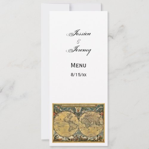 Antique World Map White 2 Menu Cards