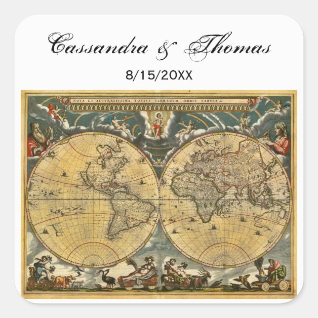 Antique World Map White BG envelope seals (Front)