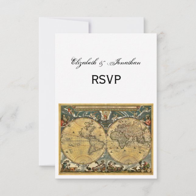 Antique World Map, White BG RSVP Card (Front)