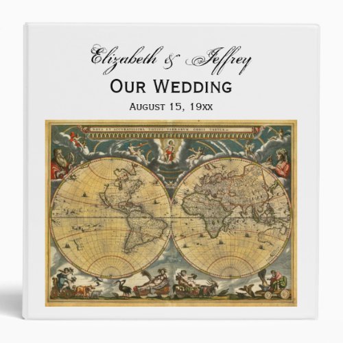 Antique World Map White BG Wedding Binder