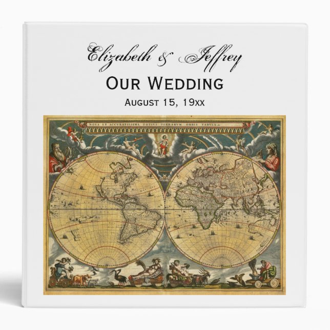 Antique World Map White BG Wedding Binder (Front)