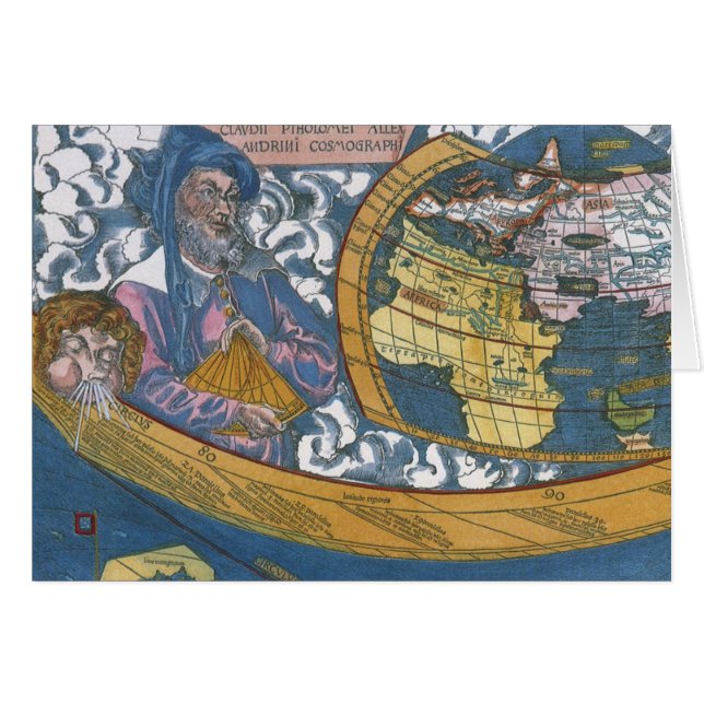 Antique World Map with Claudius Ptolemy, 1507 Cards (Front Horizontal)