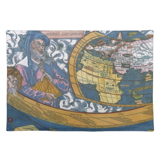 Antique World Map with Claudius Ptolemy, 1507 Cloth Placemat (Front)
