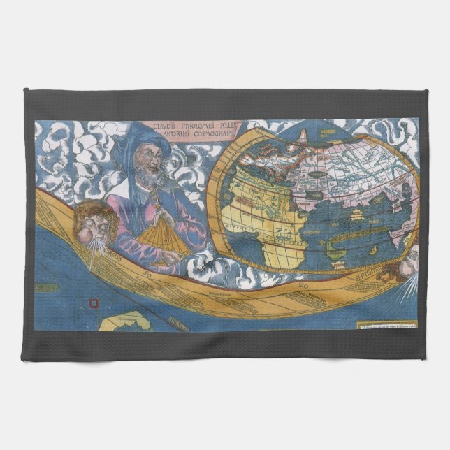 Antique World Map with Claudius Ptolemy, 1507 Towel (Horizontal)