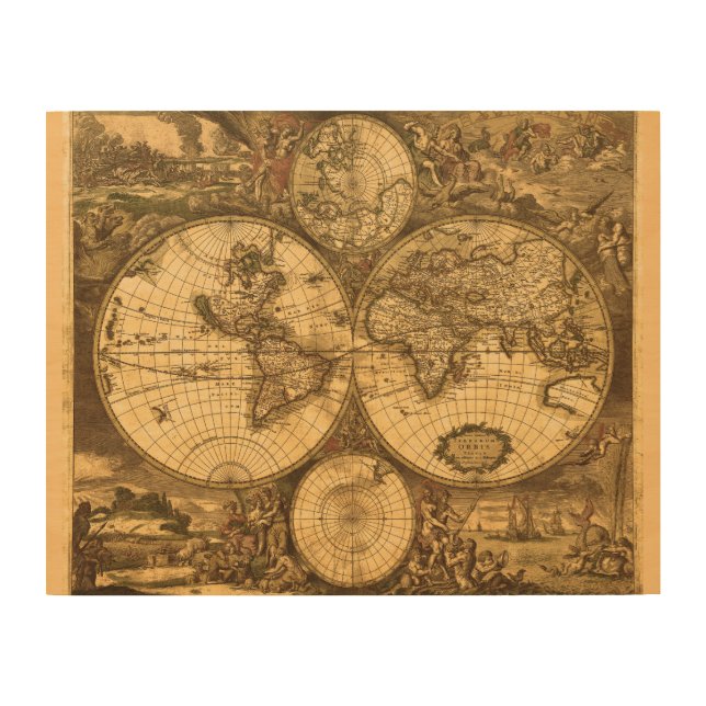 Antique World Map Wood Wall Decor (Front)