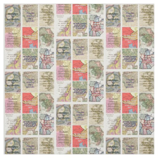 antique world maps travel quotes Collage art Fabric