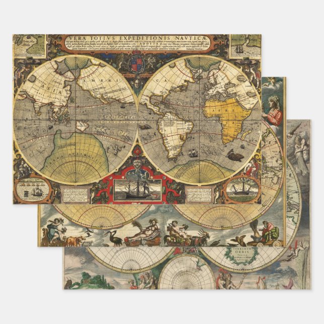 Antique World Maps Wrapping Paper Sheets (Set)