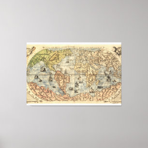 Antique world pictorial map 1565 Ferando Berteli  Canvas Print