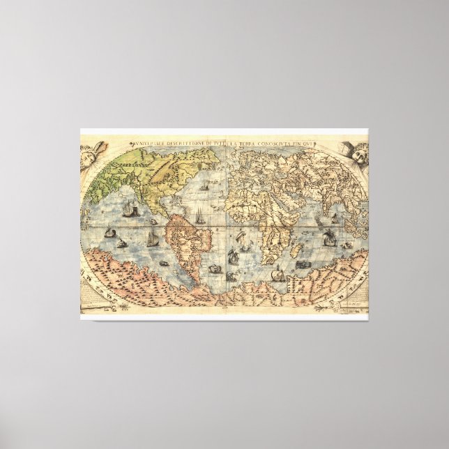 Antique world pictorial map 1565 Ferando Berteli  Canvas Print (Front)