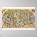 Antique world pictorial map poster by Ferando Berteli 1565