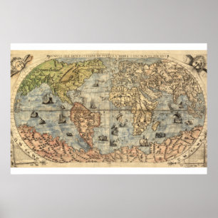 Antique world pictorial map 1565 Ferando Berteli Poster