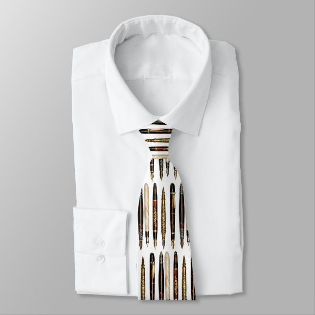 Antique Writing Pens Collage Pattern Neck Tie (Tied)