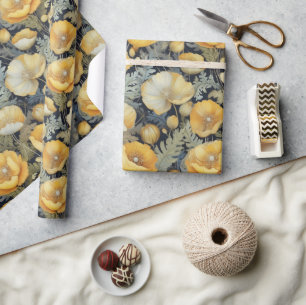 Antique yellow poppies wrapping paper