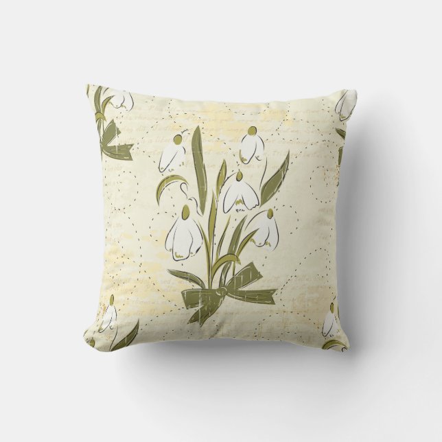 Antique Yellow & White Lily of the Valley Throw Pillow (Front)