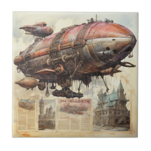 Antique Zeppelin Copper Brass Airship Ceramic Tile