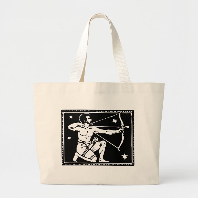 Antique Zodiac Astrology Sagittarius Totebag Large Tote Bag (Front)