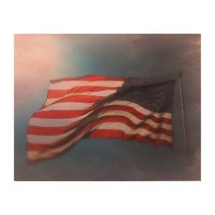 Antiqued American Flag Wood Print 14 x 11
