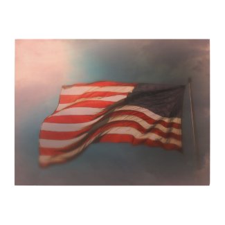 Antiqued American Flag Wood Print 24 x 18