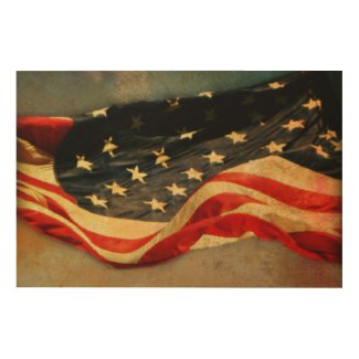 Antiqued American Flag Wood Print 36 x 24