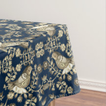 Antiqued Bird Willow Style Navy Blue Tablecloth